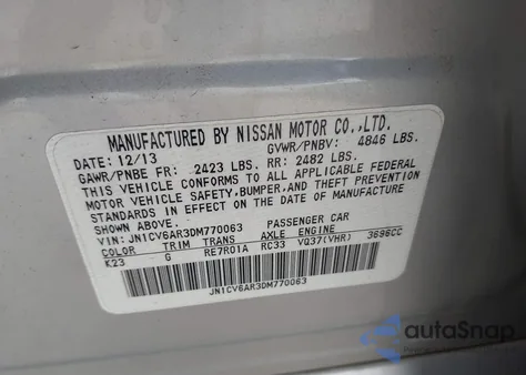 2013 Infiniti G37X from USA, damaged, VIN JN1CV6AR3DM770063